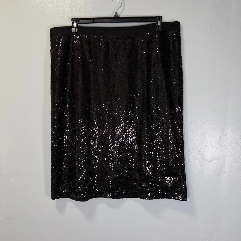 Isaac Mizrahi Live! Black Sequin Pencil Skirt Sz XL